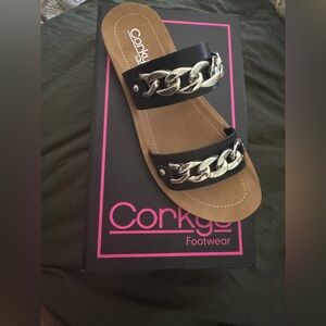 Corkys Black and Silver Chain Slide Sandals